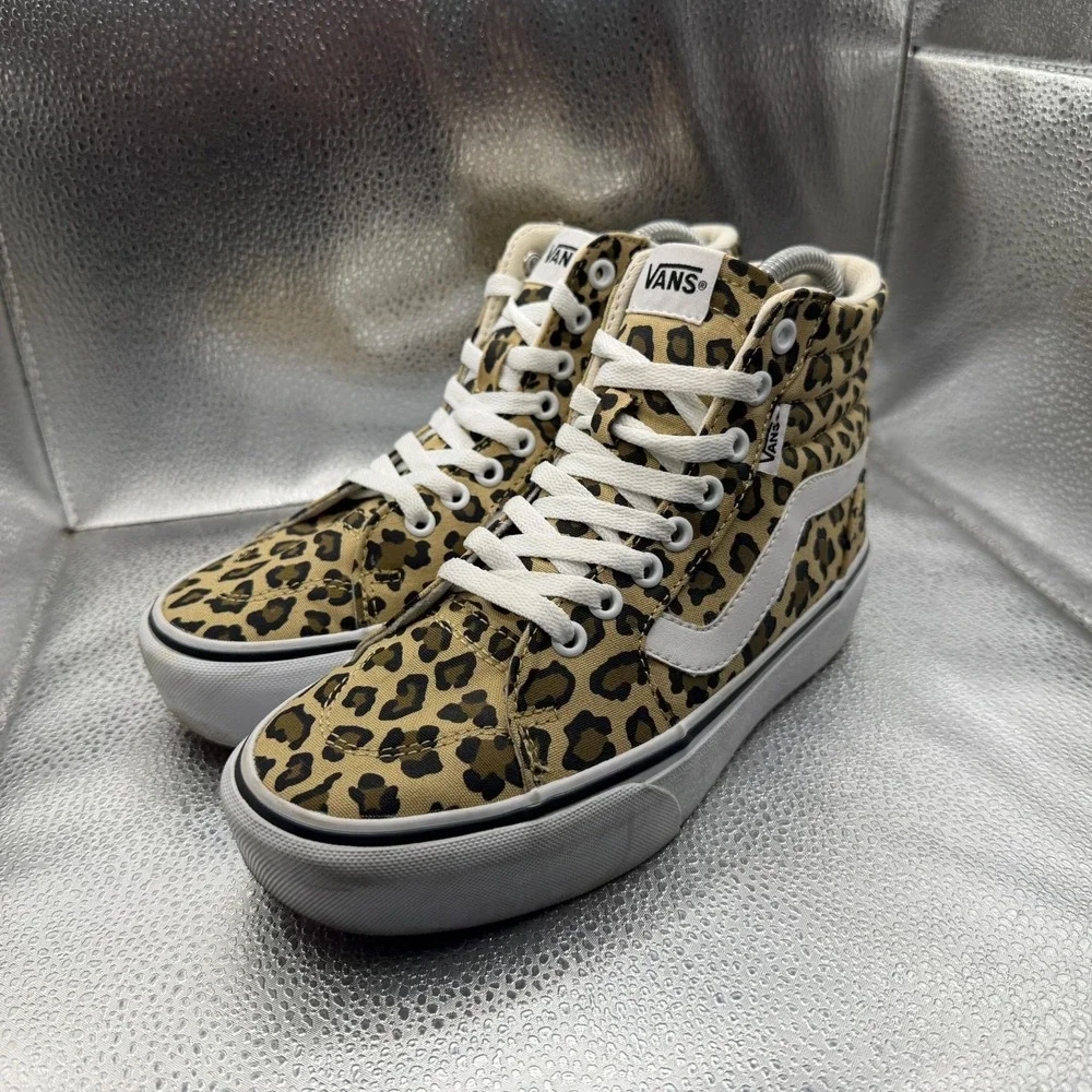 Size 6.5 Vans Filmore High White Womens Leopard Animal‎ Print Platform Sneakers